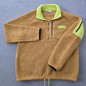 FILA Italia Sherpa Fleece Pullover Men's Medium Brown Green 1/4 Zip Jacket
